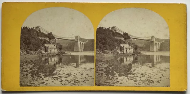 UK Royaume-Uni Pays de Galles Menai Bridge c1865 Photo Stereo Albumine Vintage 