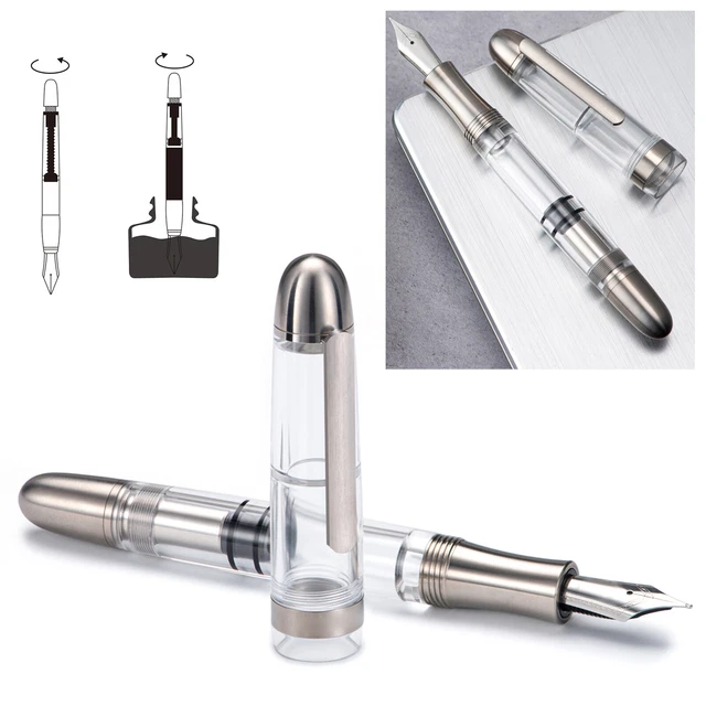 New Asvine P36 Piston Fountain Pen Bock/Asvine Nib Titanium&Acrylic Writing Gidn