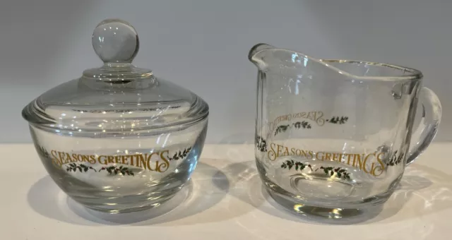 Anchor Hocking Seasons Greetings Cream & Sugar Set Home Trends Glass NOB 2