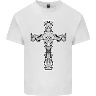 A Gothic Skull and Tentacles on a Cross Mens Cotton T-Shirt Tee Top