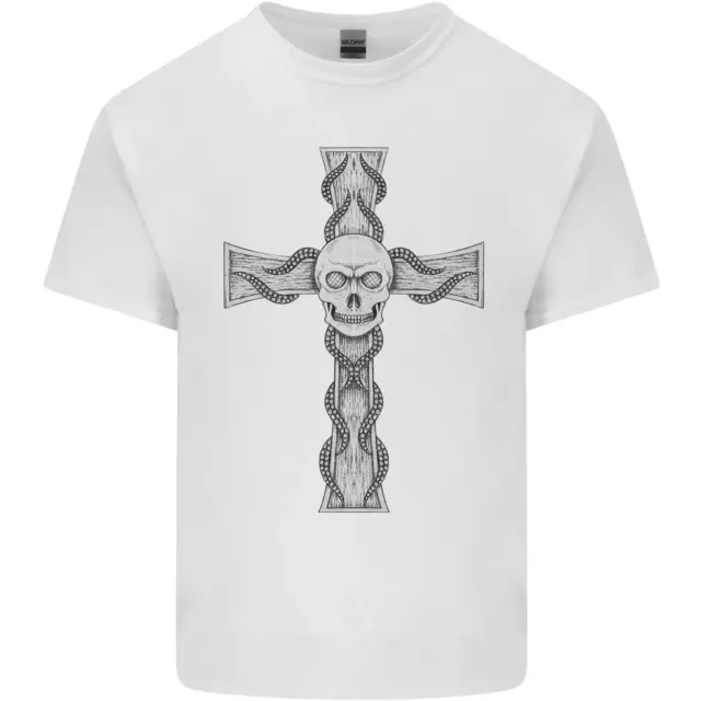 A Gothic Skull and Tentacles on a Cross Mens Cotton T-Shirt Tee Top