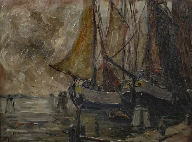 Meta Antonie Toni Elster 1861-1946 Ölgemälde antik Hafen Schiffe Venedig