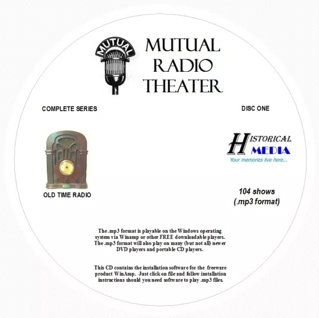 MUTUAL RADIO THEATER - 104 Shows Old Time Radio In MP3 Format OTR On 3 CDs