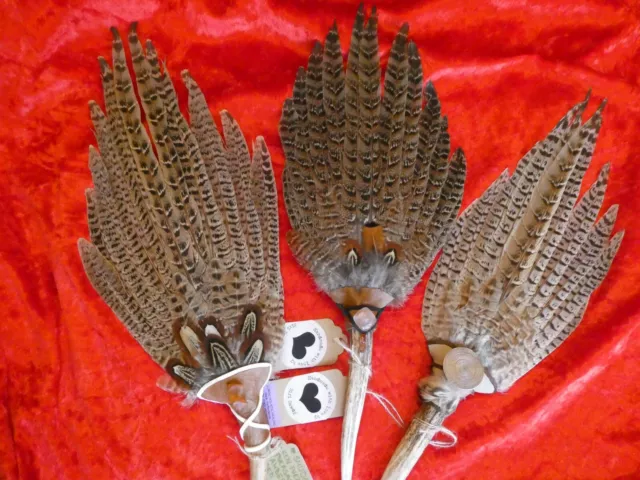 Gorgeous Smudge Fans Made Of Hen Pheasant Tail and Red Deer Antler...