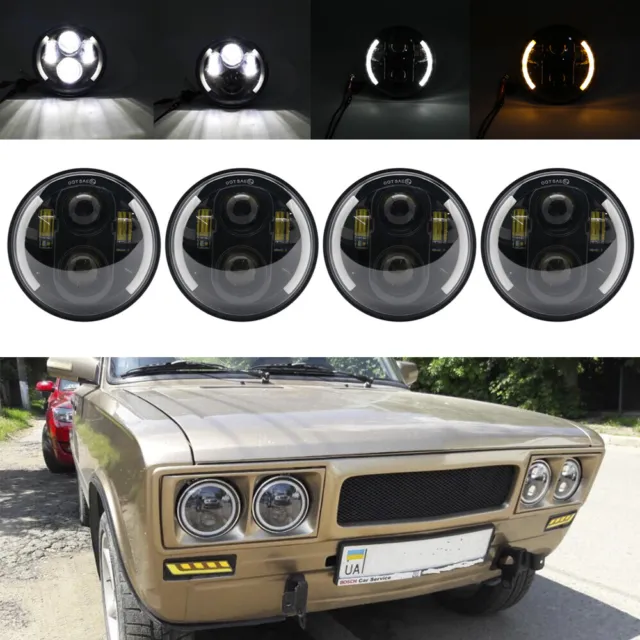 4pcs DOT 5.75" 5-3/4 Round Halo LED Headlights DRL for Chevy El Camino Corvette