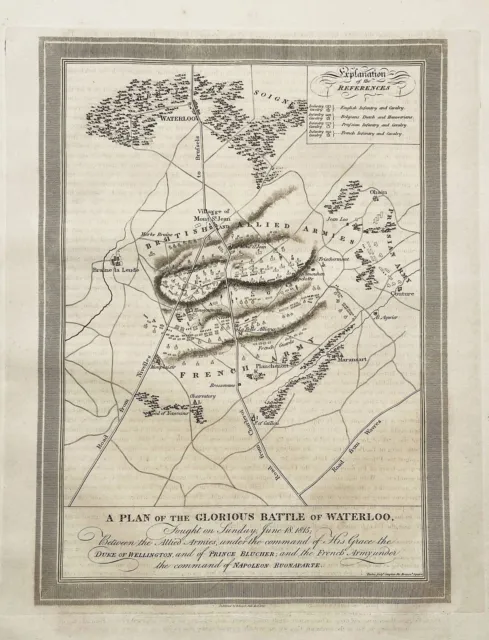Battle of Waterloo Napoleon Bataille map Karte Kupferstich Bowyer 1815