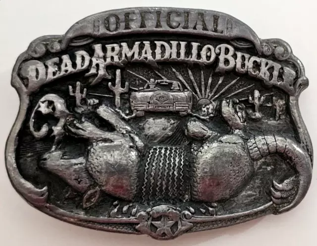 C&J 1986 Official Dead Armadillo Pewter Belt Buckle