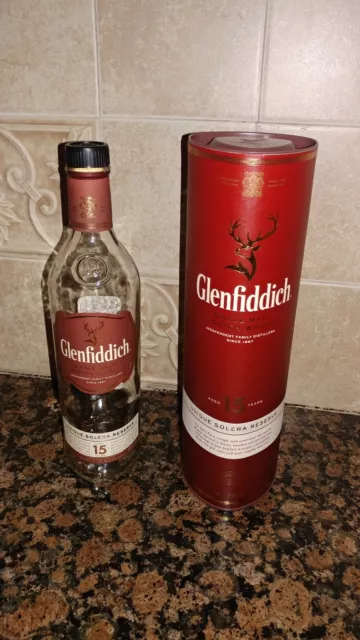 💥Glenfiddich 15 Year Single Malt Scotch. Discontinued. Empty Bottle & Container