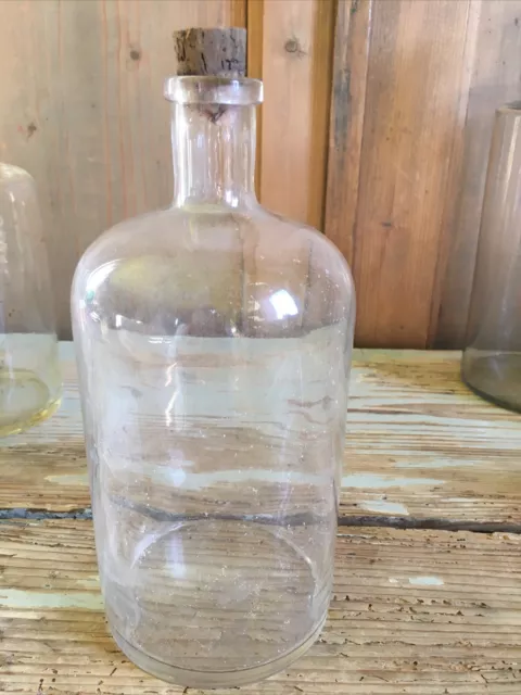 Antico Flacone  Contenitore Vetro Bottiglia Farmacia Chimica Tappo Sughero