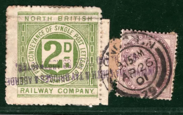 GB Scotland NORTH BRITISH RAILWAY Letter Stamp 2d 1901 CDS 1d Lilac Piece BRW19