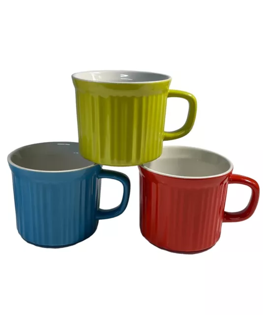 Three (3) Corning Ware Soup Chili  Mugs 20 Oz Cups Colours Red Teal Green