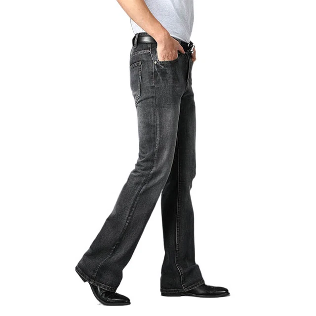 Hommes Rétro Noir Patte D’Éléphant Jean Pantalon Évasé 60s