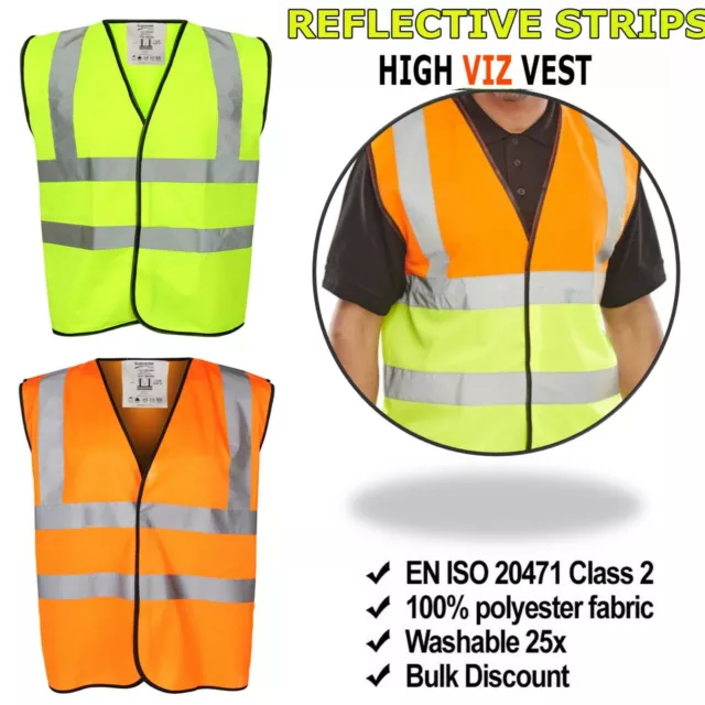 Hi Vis Vest Yellow Orange High Viz Visibility Waistcoat Safety Work Reflective