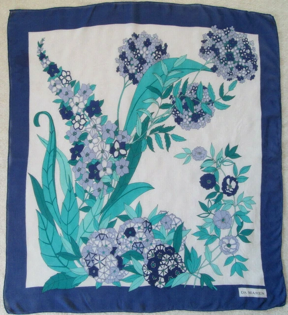 Foulard Vintage Da Maren En Soie 100% - Motif Floral Multicolore - Occasion Bon état