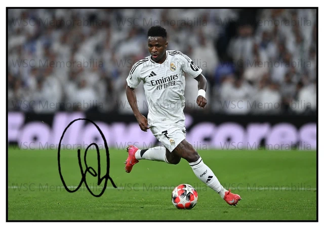 Photo Autographiée De Vinicius Jr (Vini Jr) 2024-2025 - Format A4, Impression Brillante, Cadeau Pour Fans Du Real Madrid