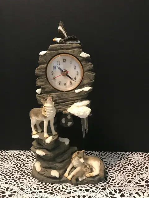 Wolf Family of Wolves on Rocks Statue Figurine Clock Native American
