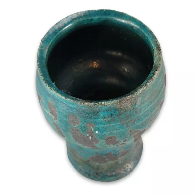 Vintage Studio Art Pottery Raku Teal Vase Vessel Glazed Gray Handmade 1996