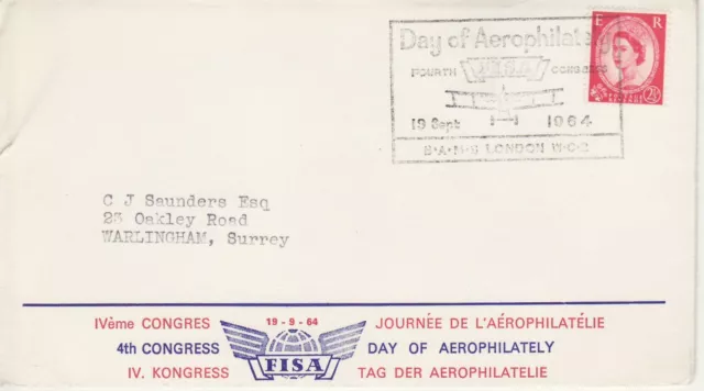 GB Stamps Souvenir Cover 4th Congress of aerophilately, FISA, DH34 Biplane 1964