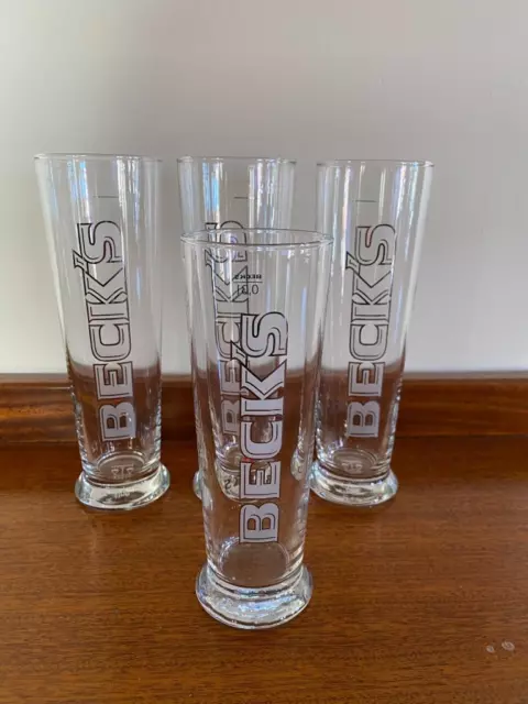 Mixed Lot x 4 Becks Beer Ale Tall Glasses 425ML & 300ML Bar Mancave Mens Gift