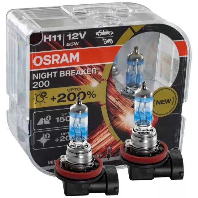 OSRAM H11 NIGHT BREAKER 200 DuoBox hasta un 200% más de luz 3600 K 64211NB200-HCB