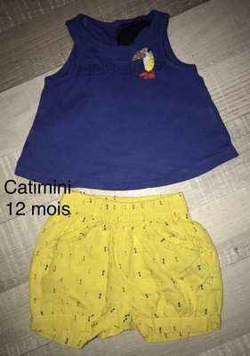 Catimini Catimini 12 MOIS Fille Ensemble T Shirt Short «  Sauvage «  Été 2020 TBE 