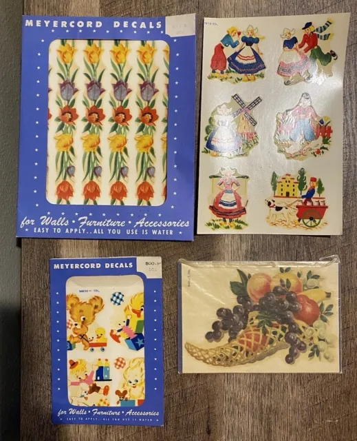 Vintage Meyercord Dutch Scene Floral Animals Decal Lot Of 4 NOS