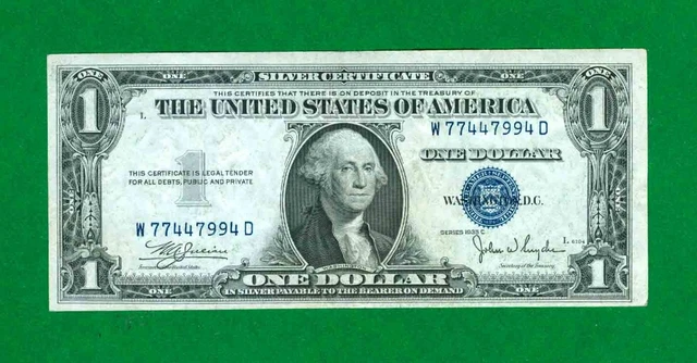 $1 1935-C 1 Wd Block Blue Seal Silver Certificate Circ.