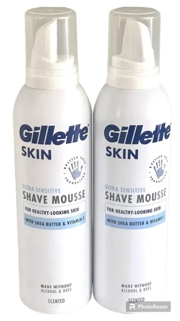 2 X Gillette Skin Ultra Sensitive Shave Mousse 0% Alcohol With Vitamin E 240Ml