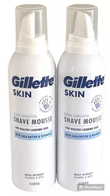 2 X Gillette Skin Ultra Sensitive Shave Mousse 0% Alcohol With Vitamin E 240Ml