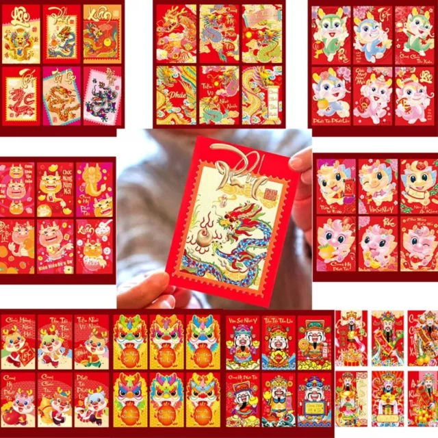 12Pcs/set Cute Dragon God of Wealth Pattern Chinese Red Envelope