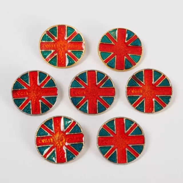 British Flag Blue Red Enameled Vintage Brass Shank Buttons .75"dia OOAK