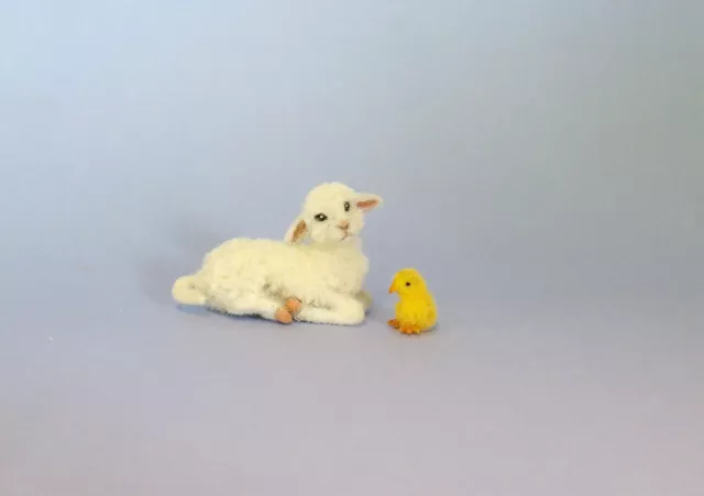 Easter dollhouse miniature 1:12 ~ Lamb & chick ~ Handmade IGMA Artisan JParrott