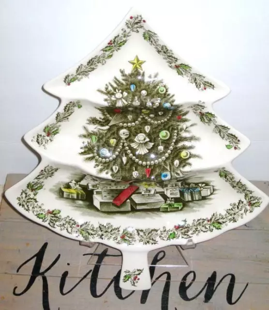 JOHNSON BROTHERS MERRY CHRISTMAS Tree Shape hors d'oeuvres Tray Dish 14" x 12.5"