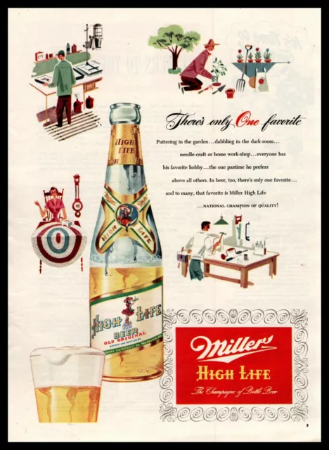 1951 Miller High Life Beer Dark Room Wood Workshop Gardening Sewing Print Ad