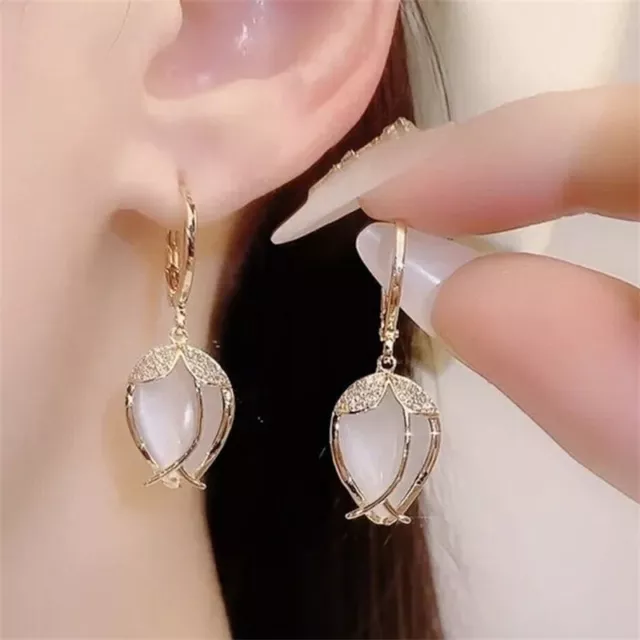 Korean Elegant Crystal Tulip Drop Earrings For Women Jewelry Party Luxury St BII