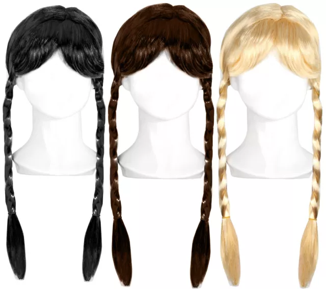 Double Plait Wig With Fringe Ladies Fancy Dress Costume Accessory Womens