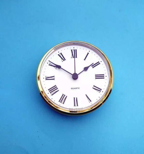 GERMAN 100mm Brass BEZEL Quartz Clock insert for 60mm HOLE White Roman dial