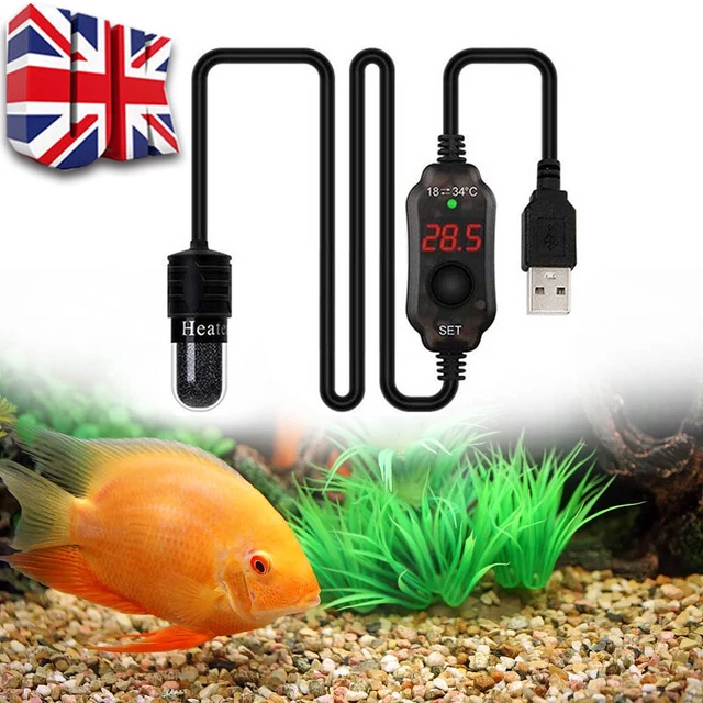 USB Mini Aquarium Fish Tank Heater Thermostat Submersible Heater LED Heating Rod