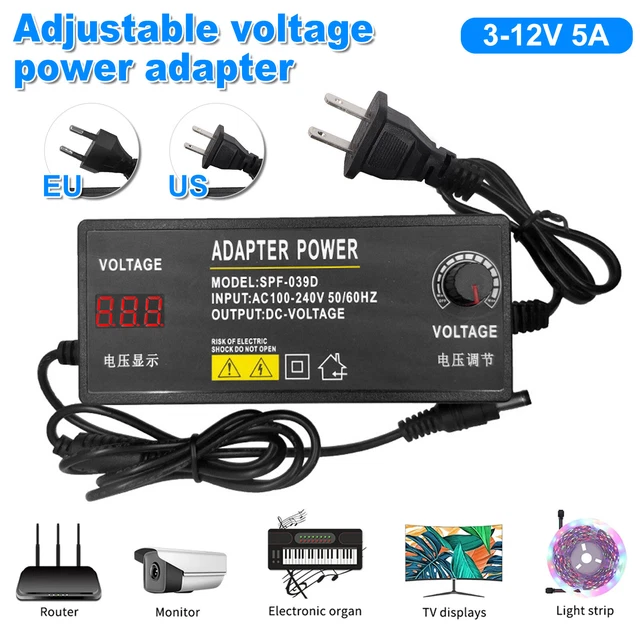 Multi-Voltage Adjustable Power Supply Adapter Charger Switch For LED Strip 3-24V