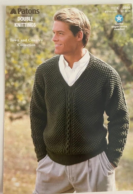 Patons STRICKMUSTER Herren strukturiert + Kabelpullover - V-Ausschnitt Pullover 3986