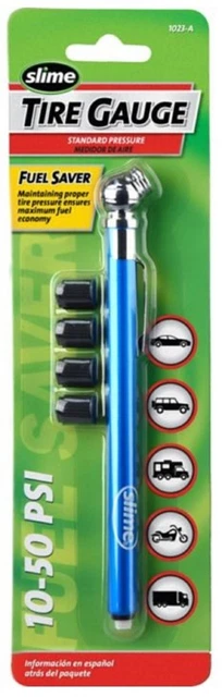 Slime 1023-AT Pencil Tire Gauge with Valve Caps (10-50 psi) Chrome metal plastic