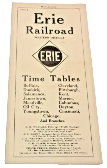 May 1927 Erie Railroad Western District Public Timetable