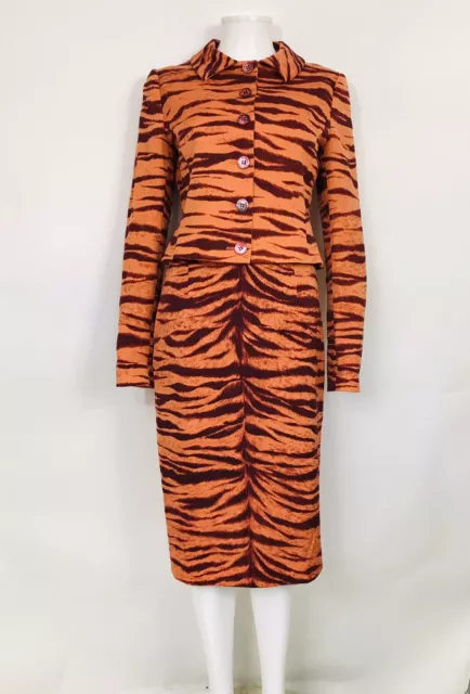 Rare Vtg Moschino Cheap & Chic Orange Tiger Print Skirt Suit M