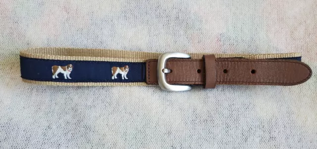 Janie & Jack Boys 2T-3T Belt Navy Blue & Tan Dog Embroidered Leather