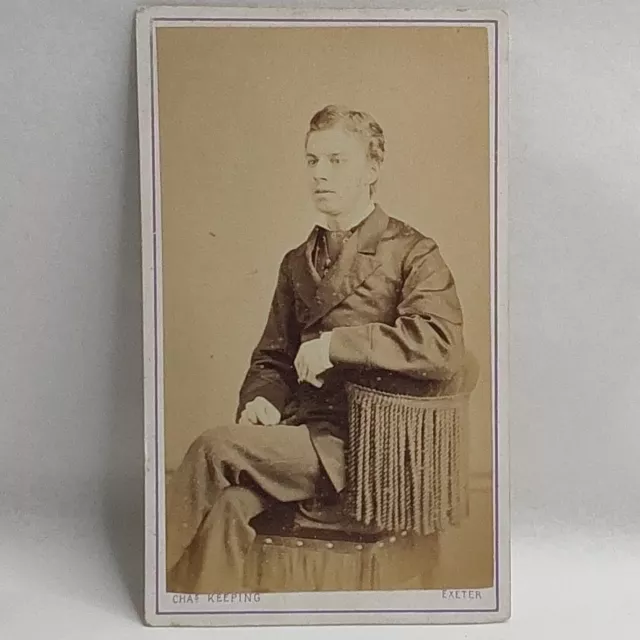 Victorian CDV Photo Handsome Smart Young Gent Crossed Legs Chas Keeping Exeter