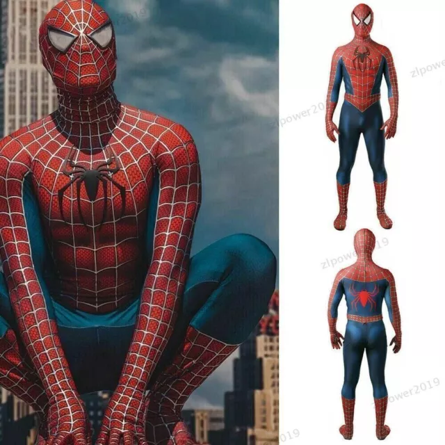 Adult Spiderman Tobey Maguire Cosplay Costume Kids Jumpsuit Fancy Dress Gift