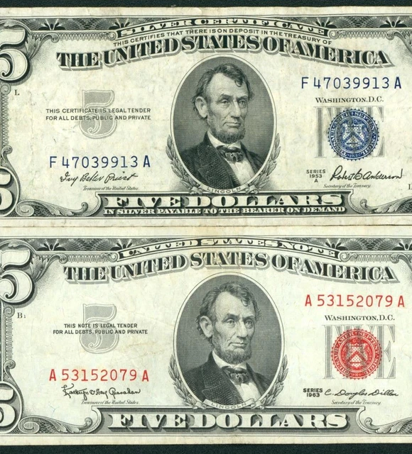 ((TWO NOTES)) $5 1953/ 1963 Silver Certificate/United States DAILY AUCTION