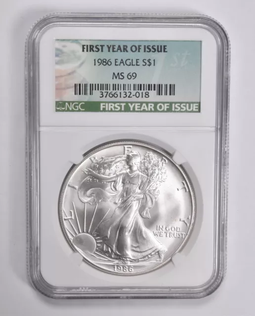 MS69 1986 American Silver Eagle First Year of Issue NGC Special Label