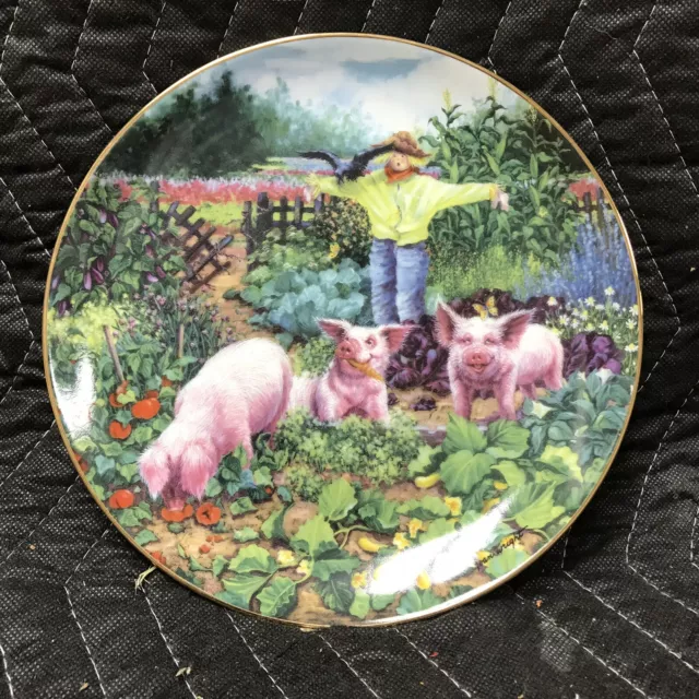 HOG HARVEST Joan Wright Pigs in Bloom Danbury Mint Limited Ed Collectors Plate