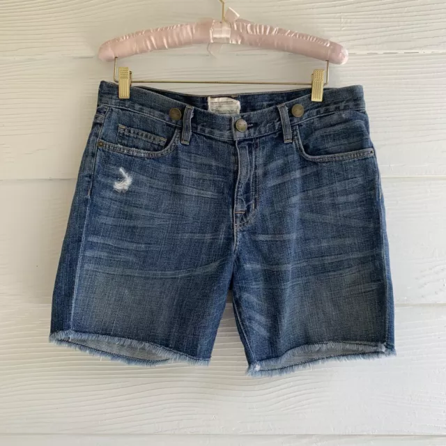 Current Elliot The Suspender Boyfriend Short 27 Blue Denim Raw Hem High Rise 6”